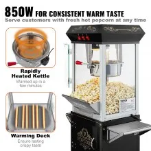 VEVOR Popcornmaschine Popcornautomat mit Wagen 850 W Popcorngerät, 8 oz Kessel für 48 Tassen pro Ladung, Popcornmaschine mit gehärtetem Glas inkl. 4 Schaufeln Kino-Stil Restaurant Schwarz