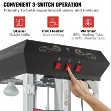 VEVOR Popcornmaschine Popcornautomat mit Wagen 850 W Popcorngerät, 8 oz Kessel für 48 Tassen pro Ladung, Popcornmaschine mit gehärtetem Glas inkl. 4 Schaufeln Kino-Stil Restaurant Schwarz