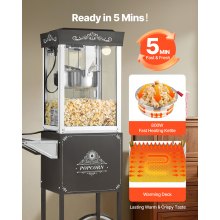 VEVOR Popcornmaschine Popcornautomat mit Kessel & Wagen, 800 W kommerzieller Popcornmaker, 48 Tassen pro Ladung, mit 2-Tasten-Bedienung, Glaswand, PC-Tür, 1 Portionierer, 3 Löffel, Schwarz