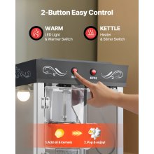 VEVOR Popcornmaschine Popcornautomat mit Kessel & Wagen, 800 W kommerzieller Popcornmaker, 48 Tassen pro Ladung, mit 2-Tasten-Bedienung, Glaswand, PC-Tür, 1 Portionierer, 3 Löffel, Schwarz