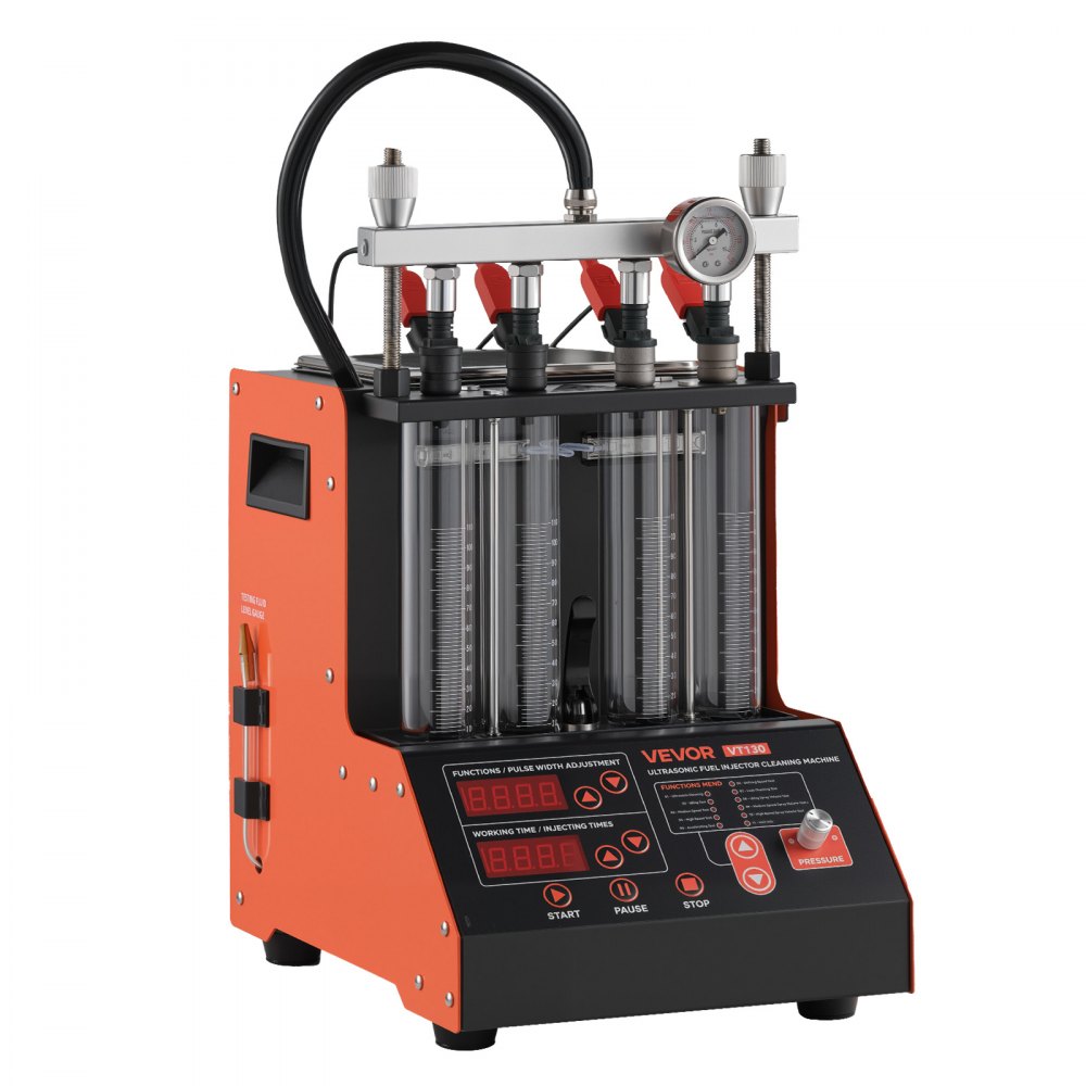 VEVOR Einspritzdüsenreiniger-Tester 9 Testmodi, 4-Zylinder-Ultraschallreinigungsgerät (28 kHz), Kfz-Einspritzdüsenreiniger mit Ablassventil und 12 V Betriebsspannung für Auto und Motorrad