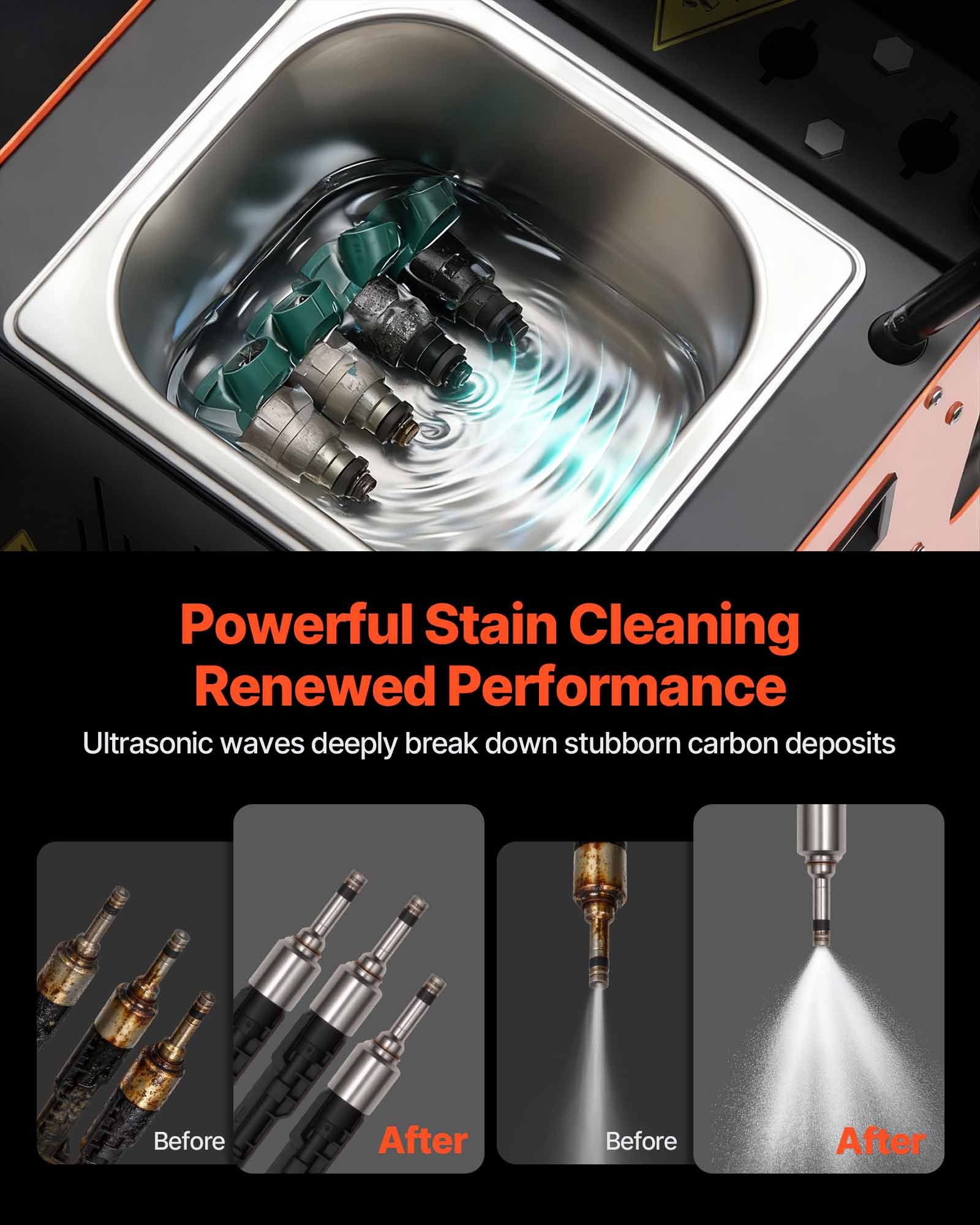 VEVOR Einspritzdüsenreiniger-Tester 9 Testmodi, 4-Zylinder-Ultraschallreinigungsgerät (28 kHz), Kfz-Einspritzdüsenreiniger mit Ablassventil und 12 V Betriebsspannung für Auto und Motorrad