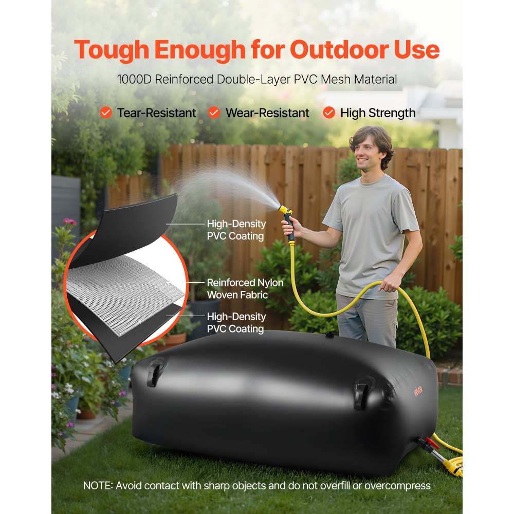 VEVOR Wasserspeicherblase, 540 L PVC-Weichwasserbeutel, Wasserspeicherbehälter, auslaufsicherer & verschleißfester Wassertank für die Outdoor-Bewässerung von Wohnmobil, LKW, Notfall