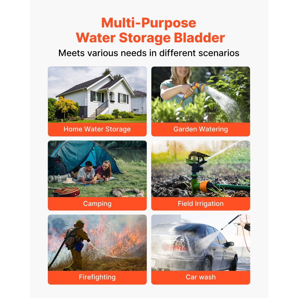 VEVOR Wasserblasen Aufbewahrungsbehälter, 1000L Wassertank, 1000D PVC verdickter Wasserbeutel, Wassersack zusammenklappbar, für Gartenbewässerung, Camping, Wohnmobile, Notfallgebrauch –Schwarz