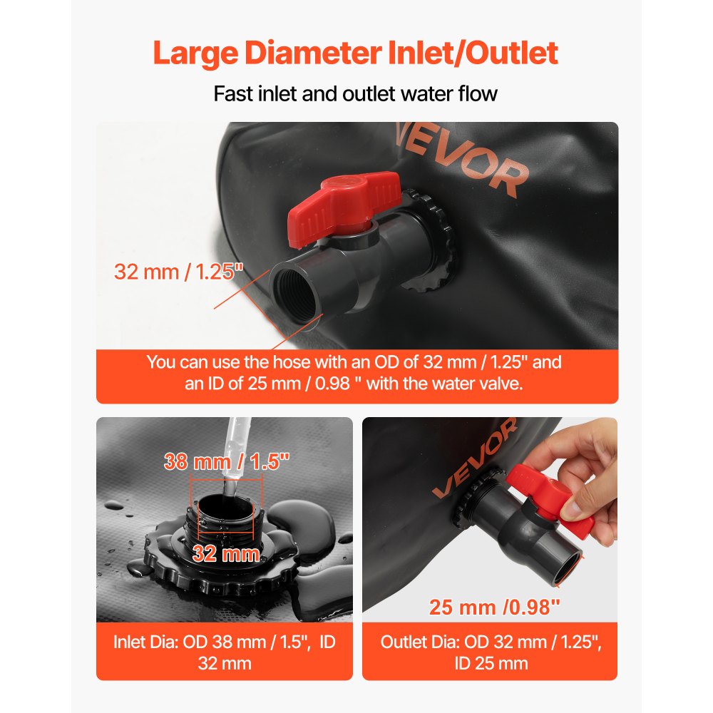 VEVOR Wasserblasen Aufbewahrungsbehälter, 113 L Wassertank, 1000D PVC verdickter Wasserbeutel, Wassersack zusammenklappbar, für Gartenbewässerung, Camping, Wohnmobile, Notfallgebrauch – Schwarz