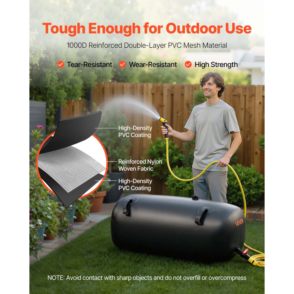 VEVOR Wasserspeicherblase, 113 L Wassersack mit Wasserhahn, Faltbarer & Tragbarer Wasserbeutel aus 1000D PVC, Wasserspeicher für Bewässerungssystem, Trockenheitsresistenz & Katastrophenfälle, Schwarz