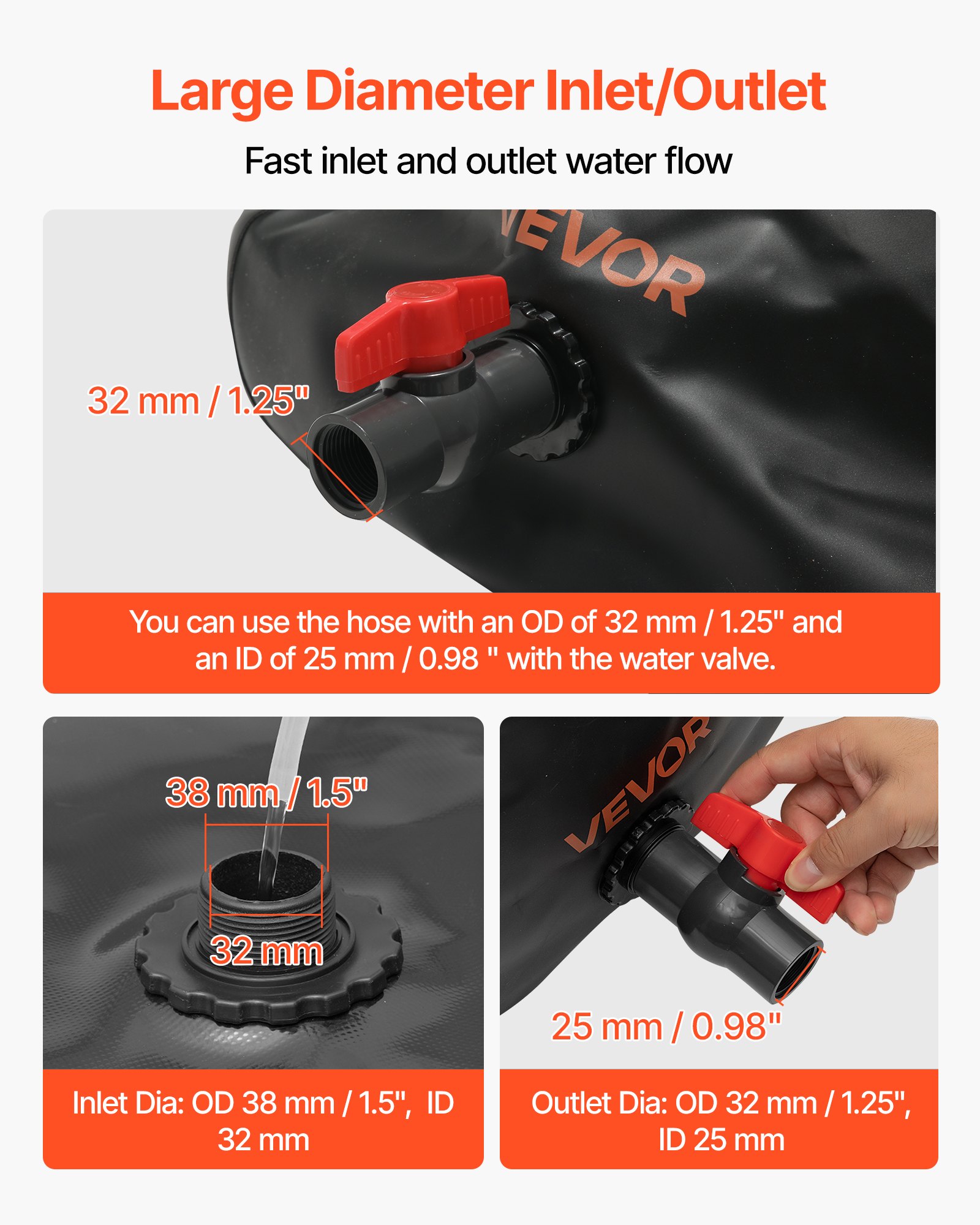 VEVOR Wasserblasen Aufbewahrungsbehälter, 240L Wassertank, 1000D PVC verdickter Wasserbeutel, Wassersack zusammenklappbar, für Gartenbewässerung, Camping, Wohnmobile, Notfallgebrauch –Schwarz