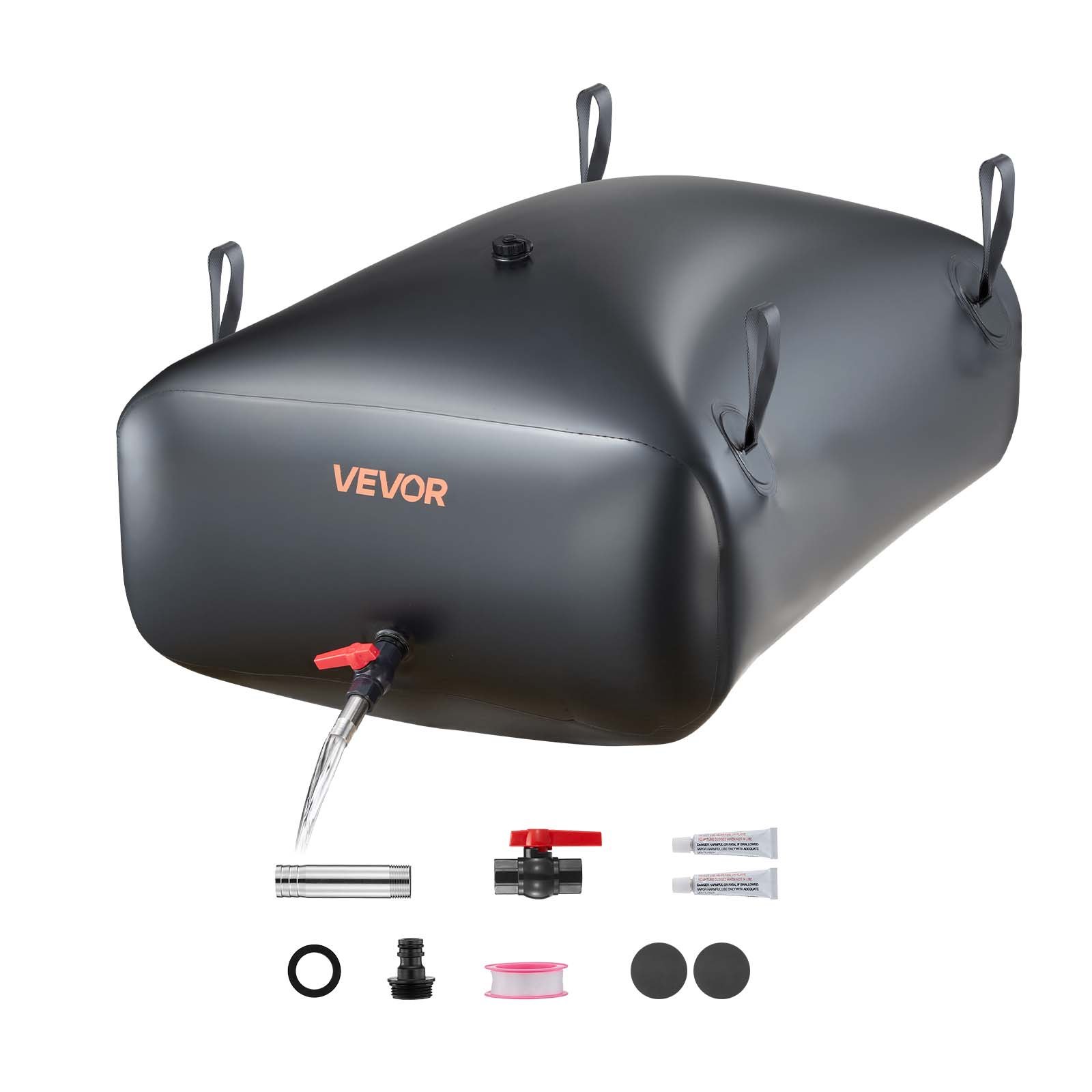 VEVOR Wasserspeicherblase, 330 L Wassersack mit Wasserhahn, Faltbarer & Tragbarer Wasserbeutel aus 1000D PVC, Wasserspeicher für Bewässerungssystem, Trockenheitsresistenz & Katastrophenfälle, Schwarz