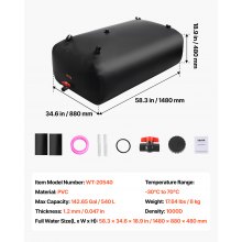 VEVOR Wasserblasen Aufbewahrungsbehälter, 540L Wassertank, 1000D PVC verdickter Wasserbeutel, 1,2mm Wassersack zusammenklappbar, für Gartenbewässerung, Camping, RV, Notfallgebrauch – Schwarz