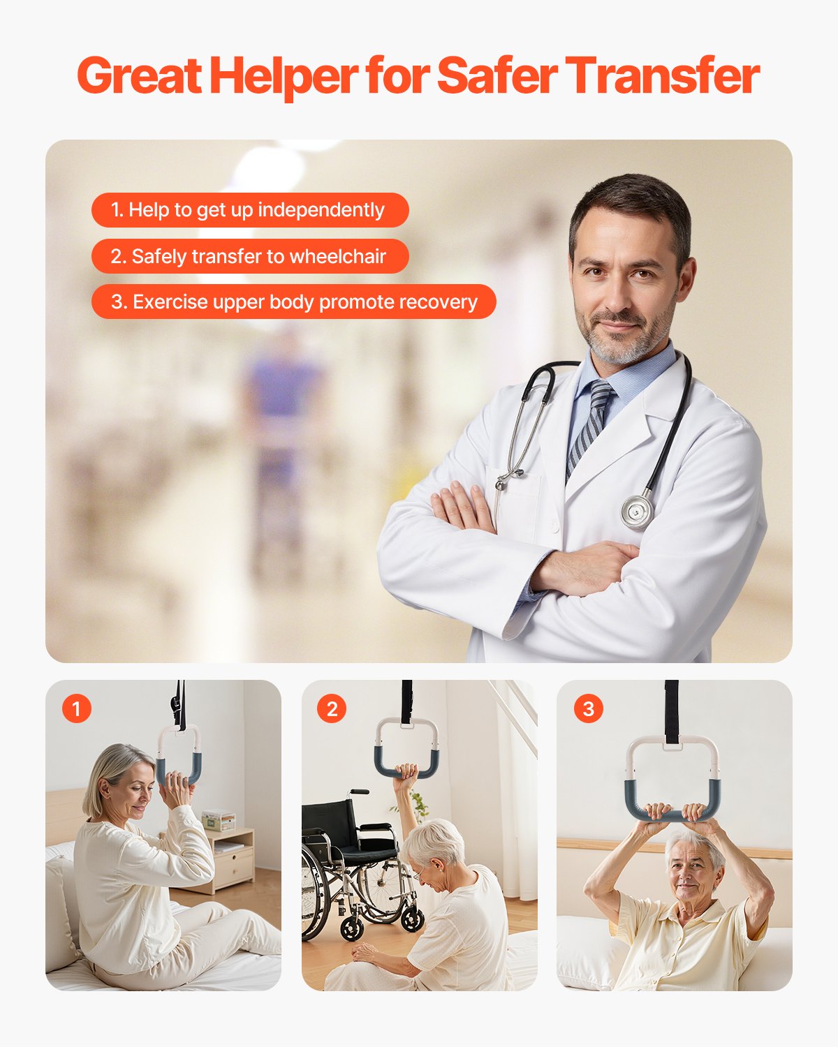 VEVOR Bettgalgen 990x900x1730 mm, höhenverstellbarer Krankenaufrichter, Bettaufrichter bis 136 kg, Aufstehhhilfe für ältere oder bettlägerige Menschen, für Krankenhaus, Pflegeheim & häusliche Pflege