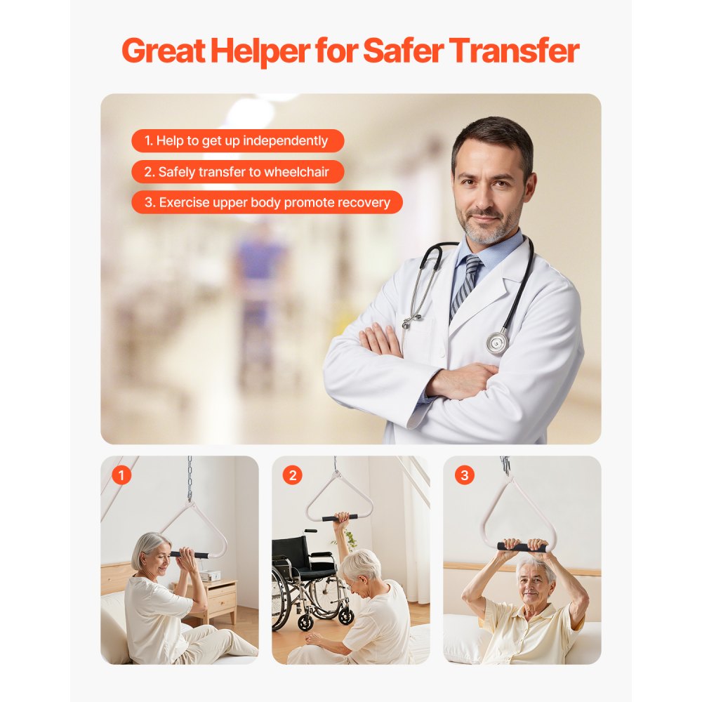 VEVOR Bettgalgen 840x210x1550 mm, Bettaufrichter mit Klemmen & Metallkette, bis 113 kg, Aufstehhilfe für ältere & bettlägerige Menschen, ideal für häusliche Pflege, Krankenhäuser, Pflegeheime