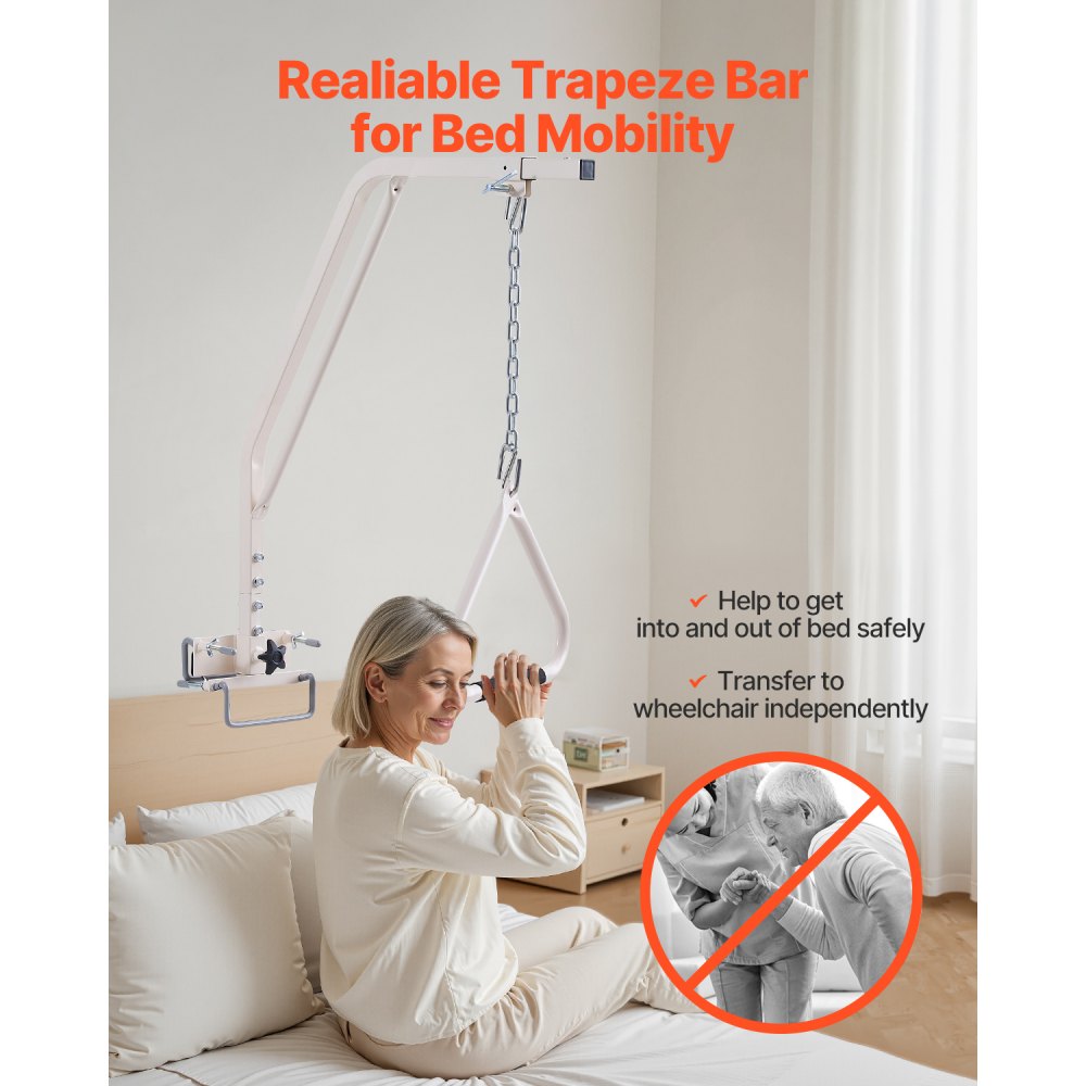 VEVOR Bed Hoist 840x210x1550 mm, Bed Lift with Clamps & Metal Chain, up to 113 kg, Standing Aid for Elderly & Bedridden People, Ideal for Home Care, Hospitals, Nursing Homes