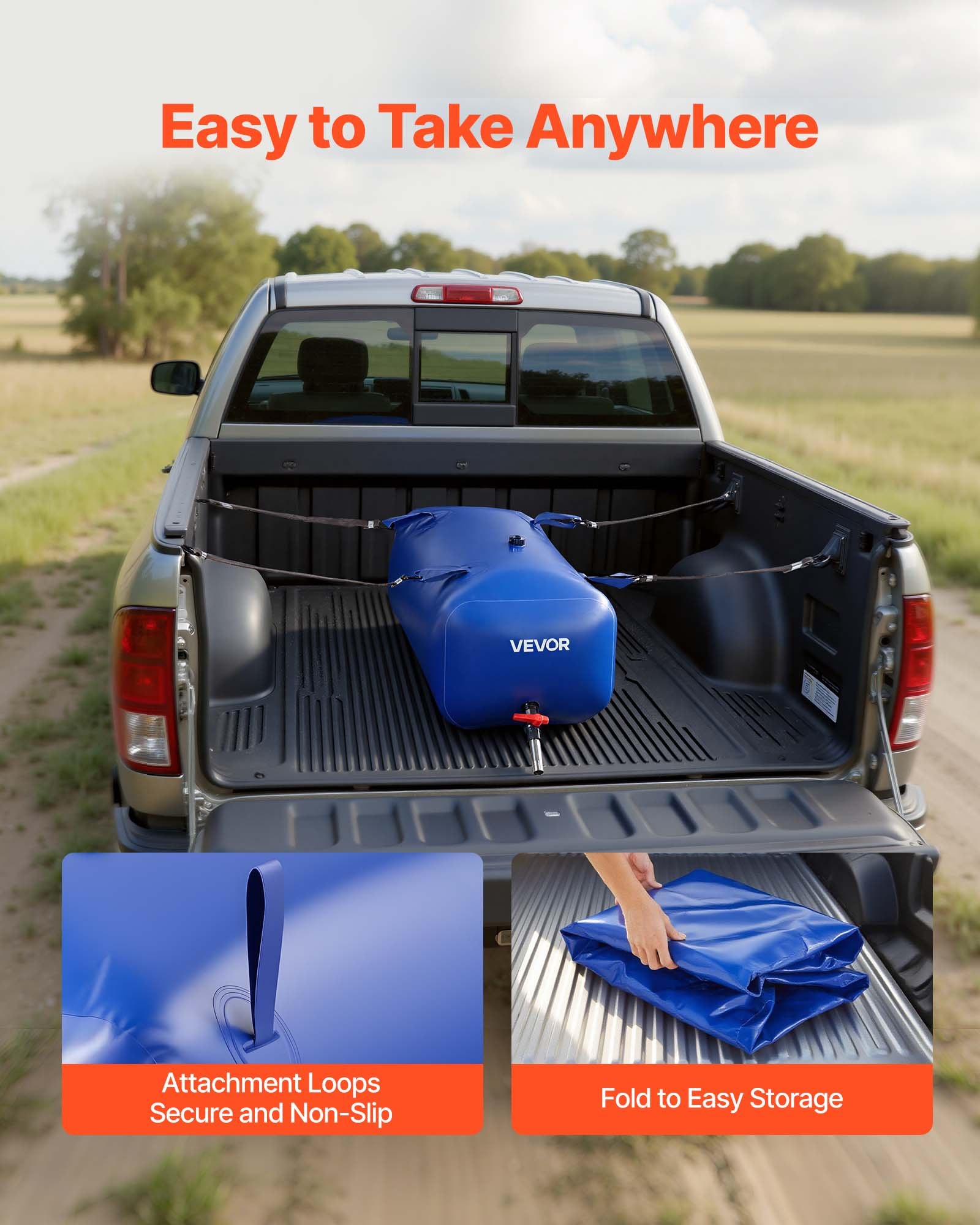 VEVOR Wasserspeicherblase, 113 L PVC-Weichwasserbeutel, Wasserspeicherbehälter, auslaufsicherer & verschleißfester Wohnmobil-Wassertank für die Bewässerung von Outdoor, Wohnmobil, LKW