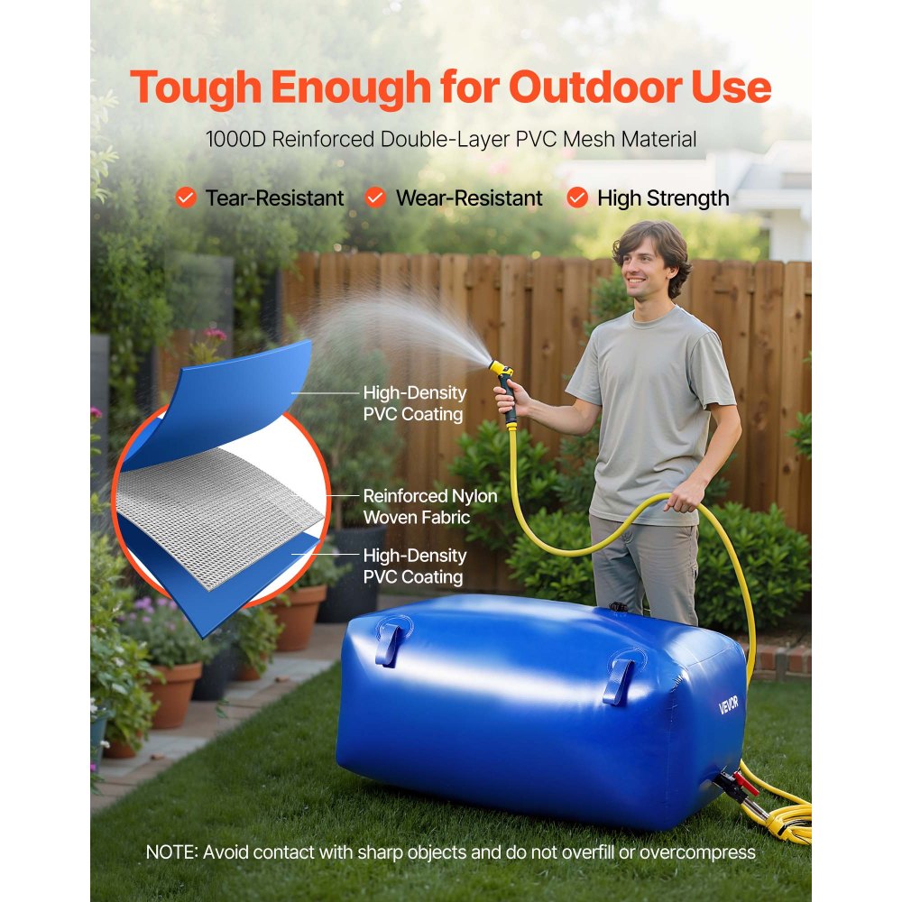 VEVOR Wasserspeicherblase, 240 L PVC-Weichwasserbeutel, Wasserspeicherbehälter, auslaufsicherer & verschleißfester Wohnmobil-Wassertank für die Bewässerung im Outdoor, Camping