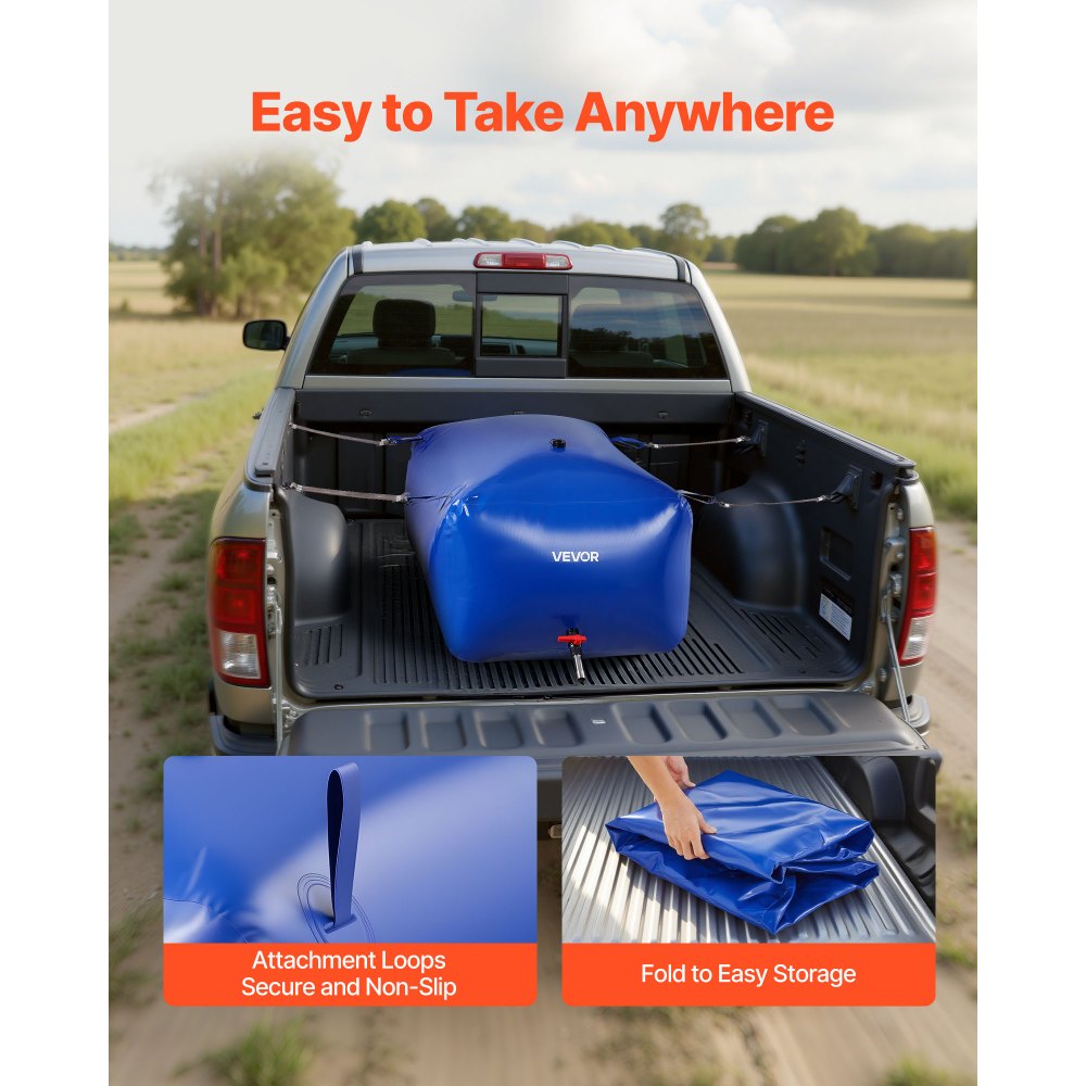 VEVOR Water Storage Bladder 400L Large Capacity Water Bag, Portable & Collapsible Soft Waters Container, Leakproof & Tear-Resistant PVC Emergency Waters Storage Tank for RV Truck & Outdoor Use