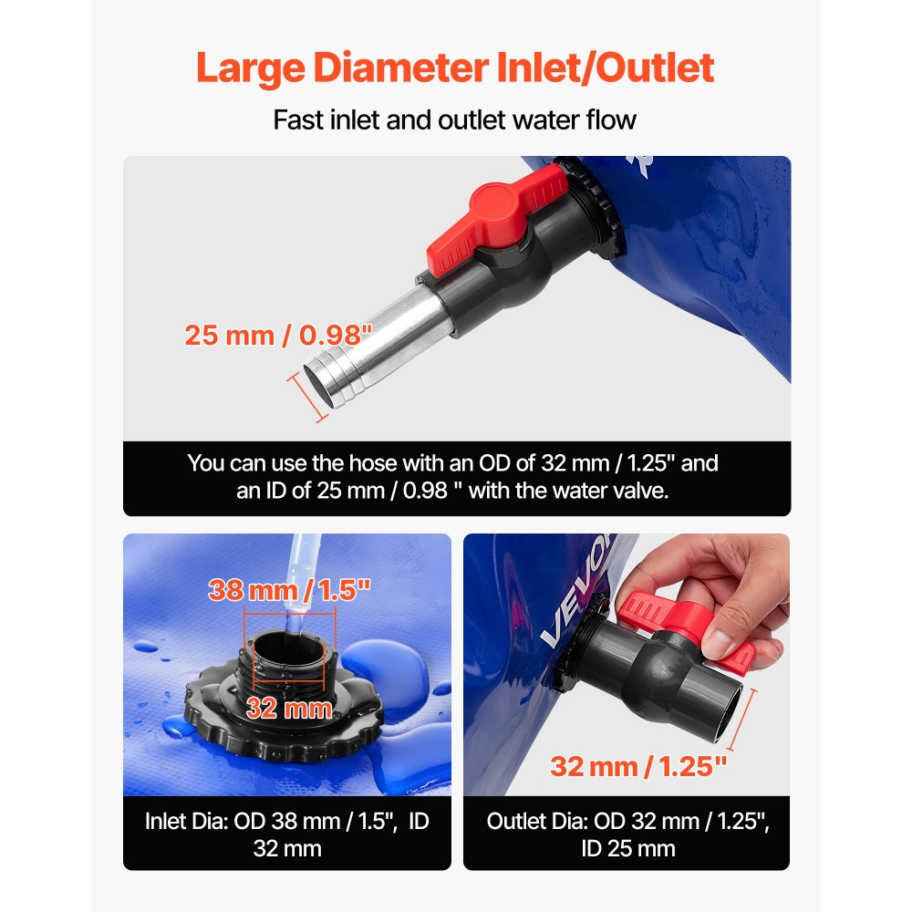 VEVOR Wasserblasen Aufbewahrungsbehälter, 330L Wassertank, 1000D PVC verdickter Wasserbeutel, 0,9mm Wassersack zusammenklappbar, für Gartenbewässerung, Camping, Wohnmobile, Notfallgebrauch –Blau