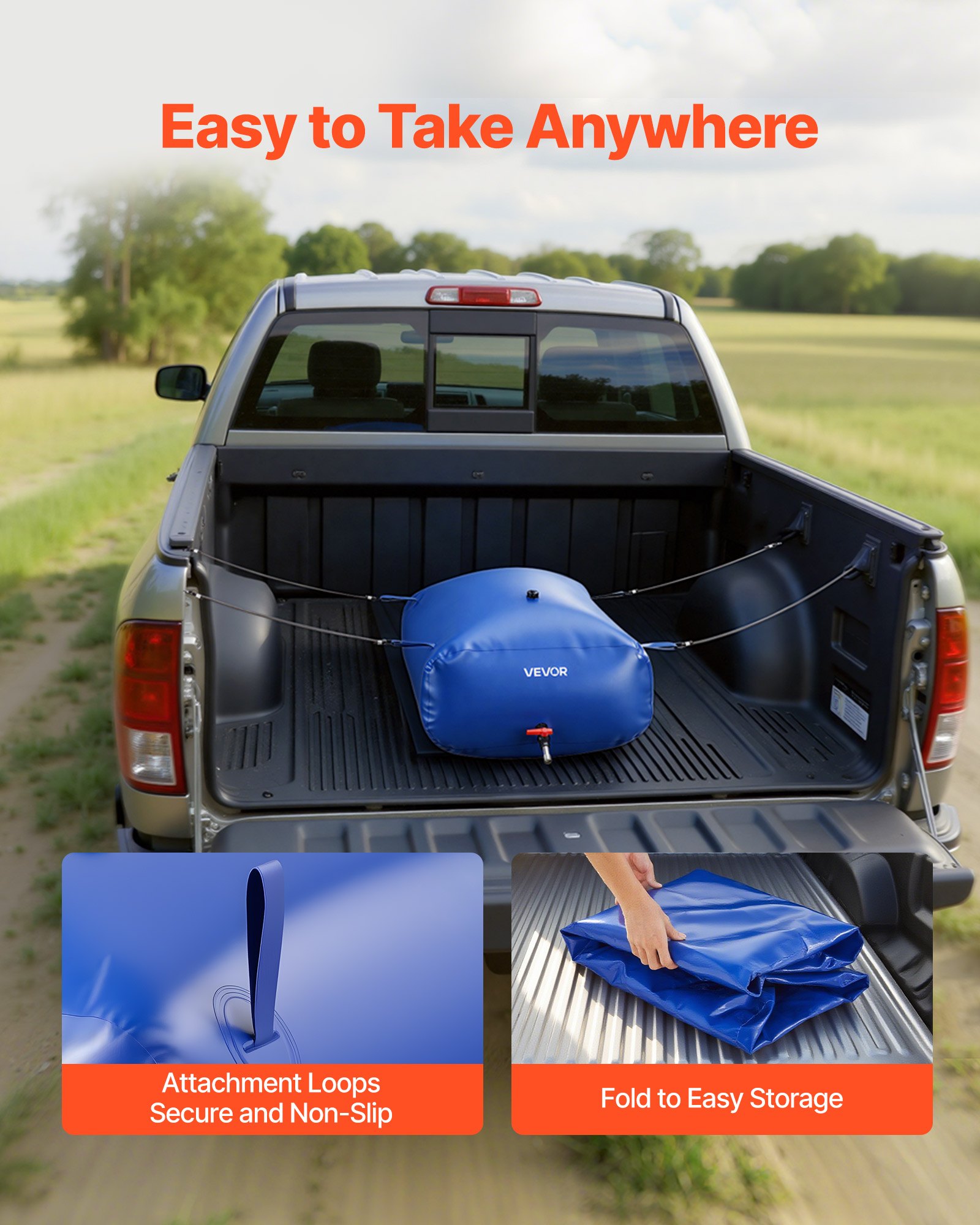 VEVOR Water Storage Bladder, 330L Portable & Collapsible Water Storage Bag, Wear-Resistant 1000D PVC Soft Waters Bag, Leakproof Camping Tank Containers for Garden Irrigation RV Emergency Use, Blue