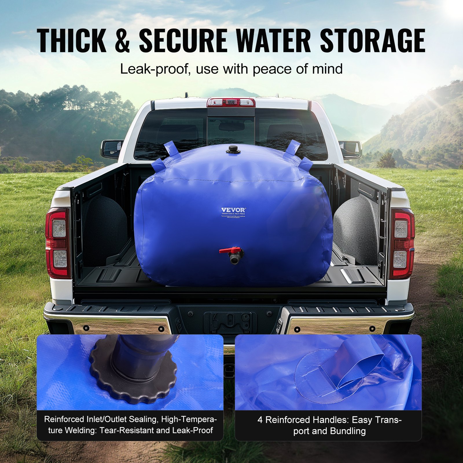 VEVOR 400L/105.7 Gallon Water Storage Bladder, RV Water Tank, 1000D Blue PVC, Collapsible Water Storage Container, Large Capacity Soft Water Bag, Portable Water Tank, Fireproof, Camping