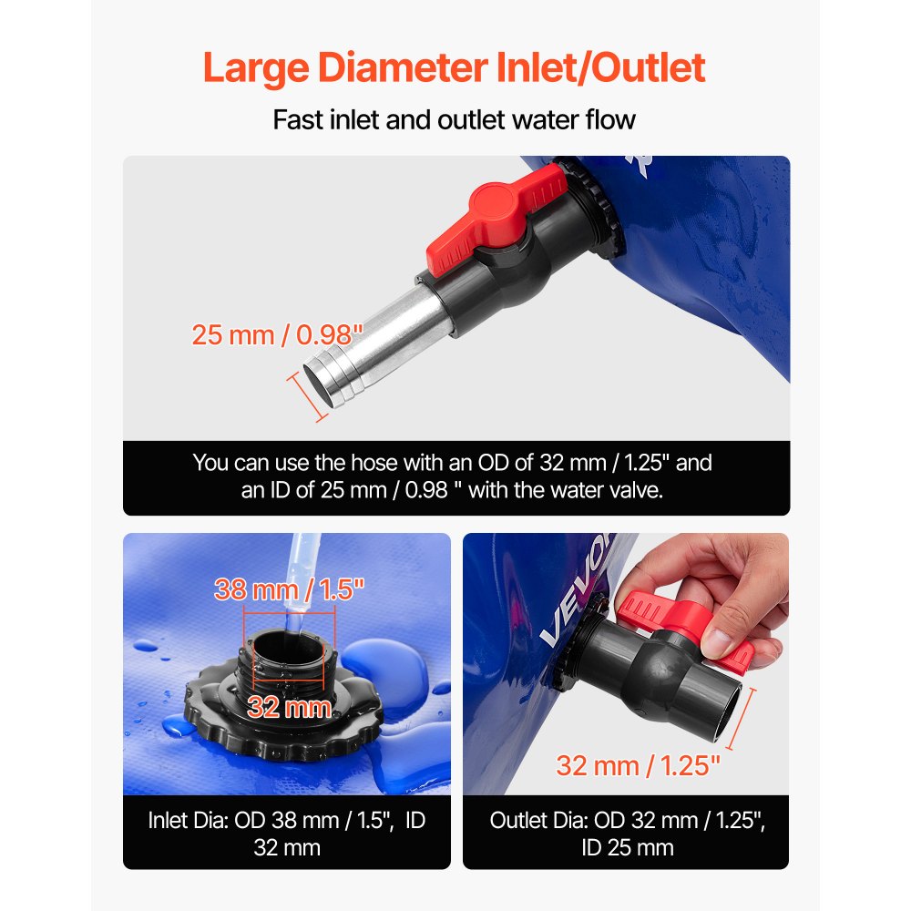 VEVOR Wasserblasen Aufbewahrungsbehälter, 540L Wassertank, 1000D PVC verdickter Wasserbeutel, 0,9mm Wassersack zusammenklappbar, für Gartenbewässerung, Camping, Wohnmobile, Notfallgebrauch –Blau