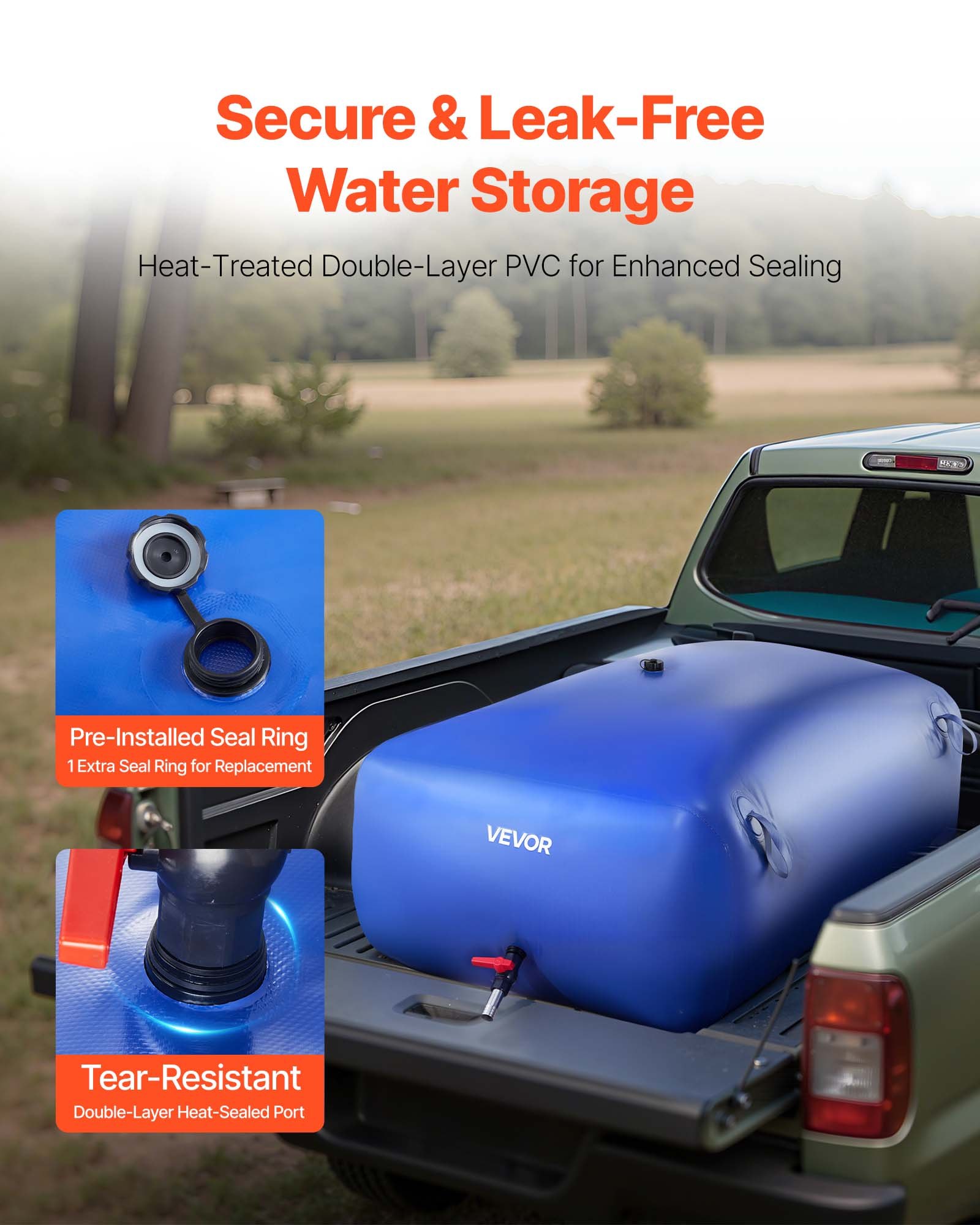 VEVOR Water Storage Bladder, 540L Portable & Collapsible Water Storage Bag, Wear-Resistant 1000D PVC Soft Waters Bag, Leakproof Camping Tank Containers for Garden Irrigation RV Emergency Use, Blue