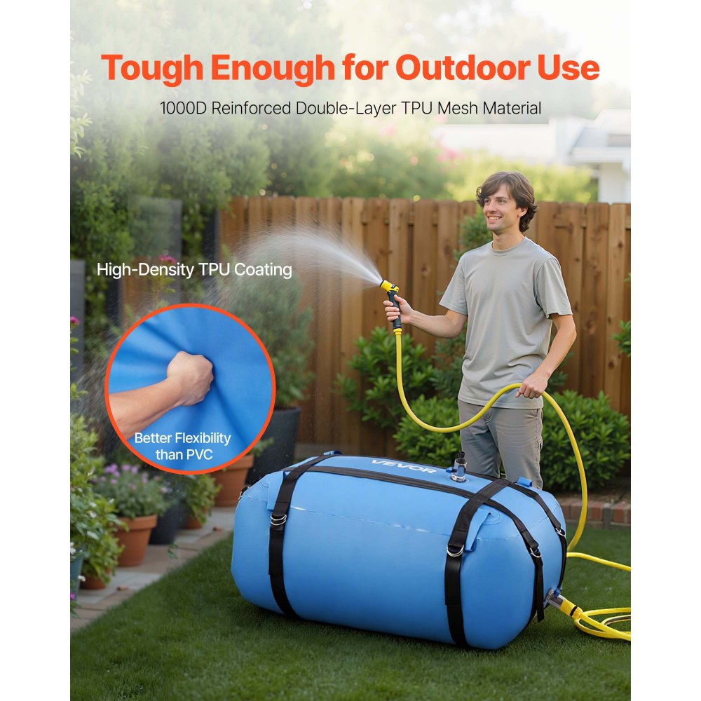 VEVOR Wasserspeicherblase, 132L TPU-Weichwasserbeutel, Wasserspeicherbehälter, auslaufsicherer & verschleißfester Wohnmobil-Wassertank für die Bewässerung im Outdoor beim Camping