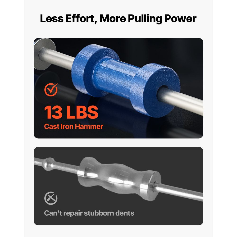 VEVOR Dellenzieher Set 5,9 kg 14 in 1 Gleithammer-Dellenentfernungsset, Ausbeulwerkzeug zum Entfernen von Autoschäden, Reparaturrahmen mit Tragetasche Verlängerungsstange rutschfestem Griff