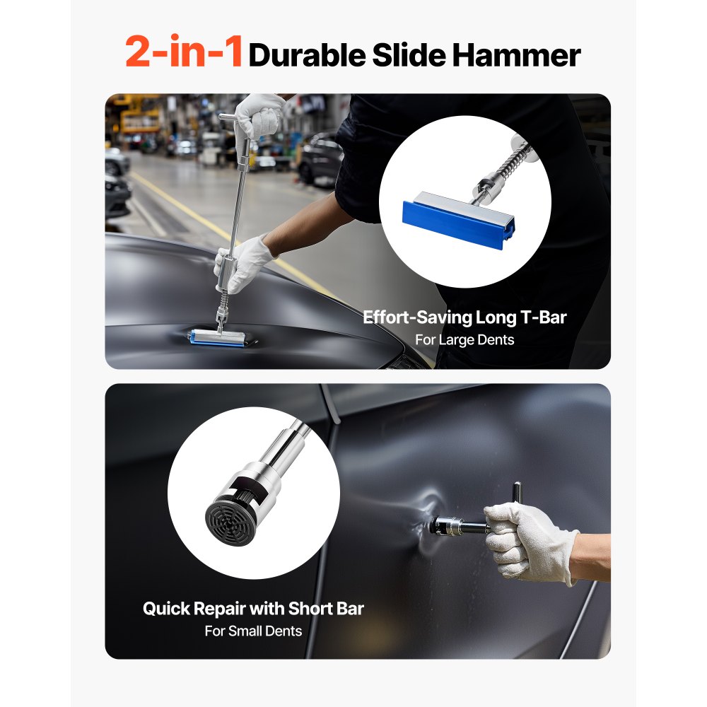 VEVOR Dent Puller Kit, 61 PCS Paintless Dent Removal Kit with Golden Lifter, Slide Hammer T-Bar, Glue Gun, Auto Body Hail Damage Repair Remover Tools for Car Refrigerator Large Small Door Ding Repair