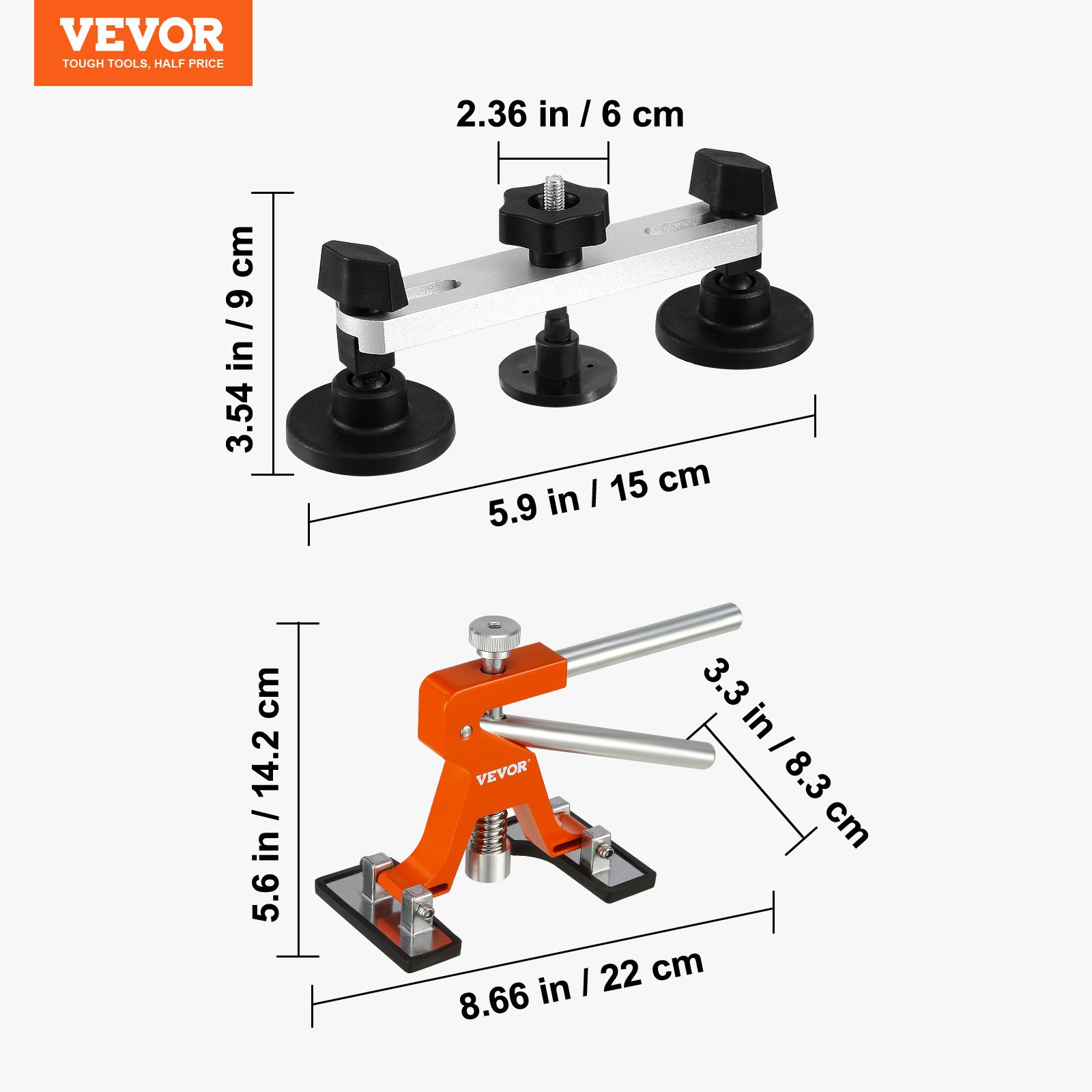 VEVOR 56-piece bridge dent puller dent repair kit, including 20 pull tabs & 6 bridge pull tabs, aluminum dent removal tool for cars, refrigerators, etc.