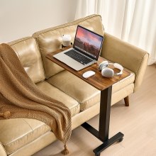 VEVOR Überbetttisch Mobiler Beistelltisch Laptoptisch Höhenverstellbar Holz