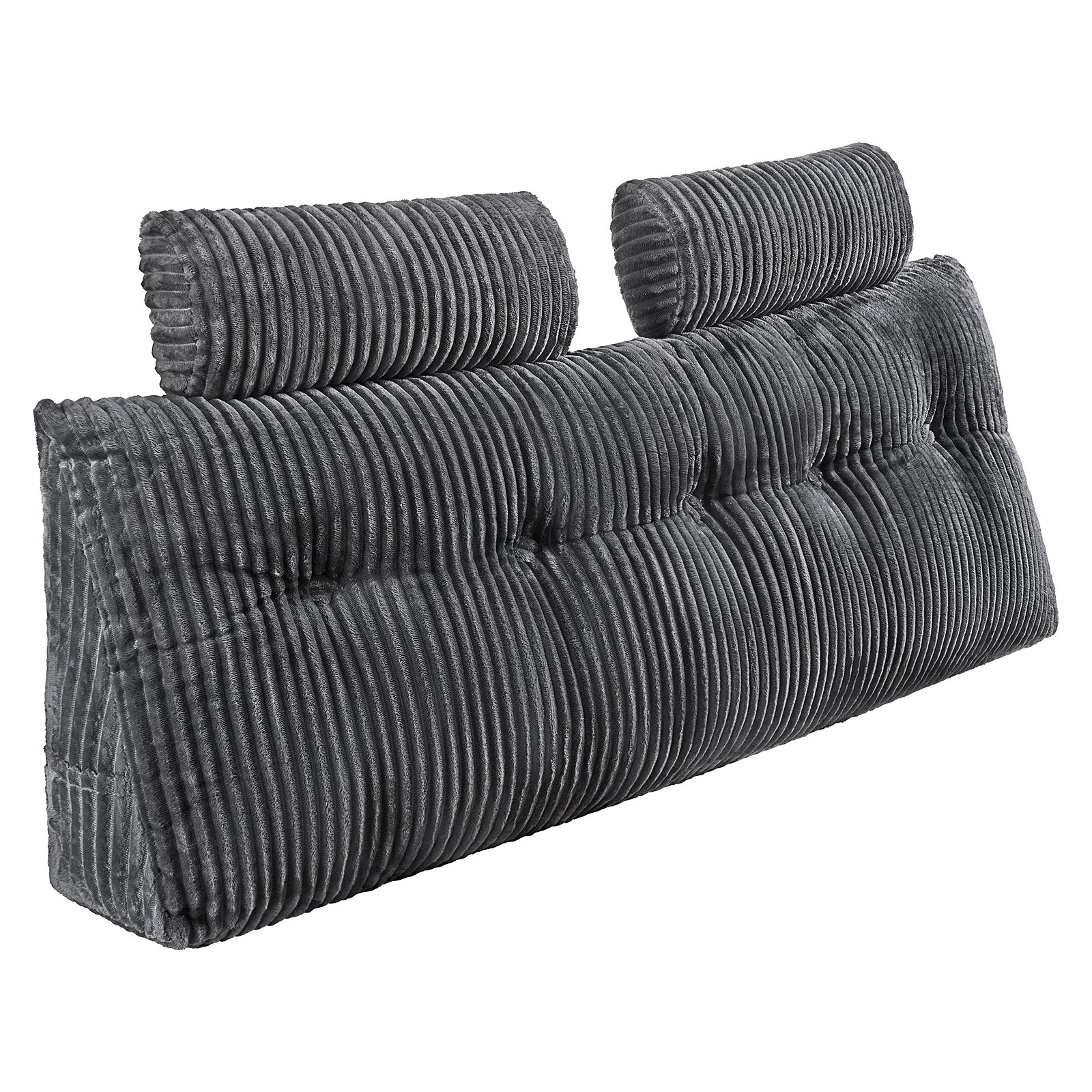 VEVOR Kopfteilkissen Keilkopfteilkissen Keilkissen (Queen Size) mit 2 Seitentaschen & 2 Kopfstützen, Bettkeilkissen mit waschbarem Flanelltuch, zum Lesen Spielen Arbeiten Grau (1510 x 205 x 530 mm)