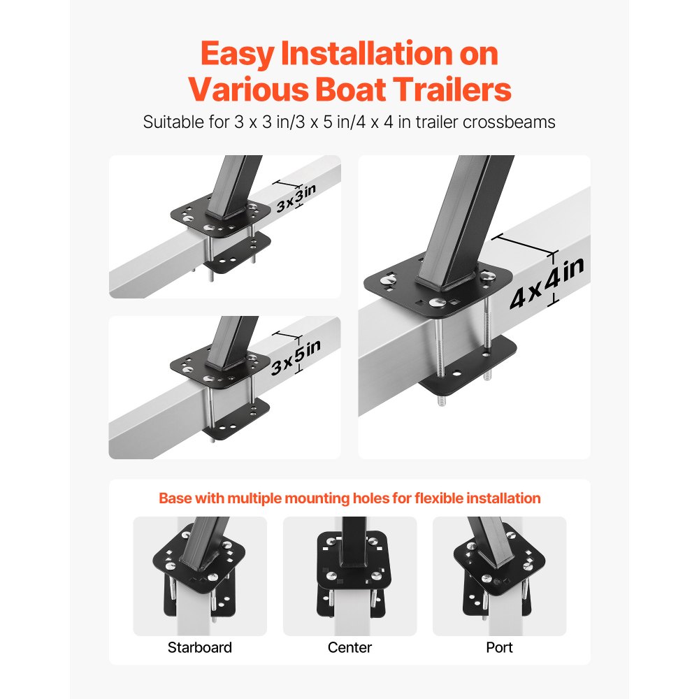 VEVOR Boat Trailer Steps, 2-Step, Heavy-Duty Boat Trailer Steps with Handle, Non-Slip Surface, 3 Mounting Angle Options, Steel Ladder for 76.2 x 76.2/76.2 x 127/101.6 x 101.6 mm Frame, Bottom Mounting