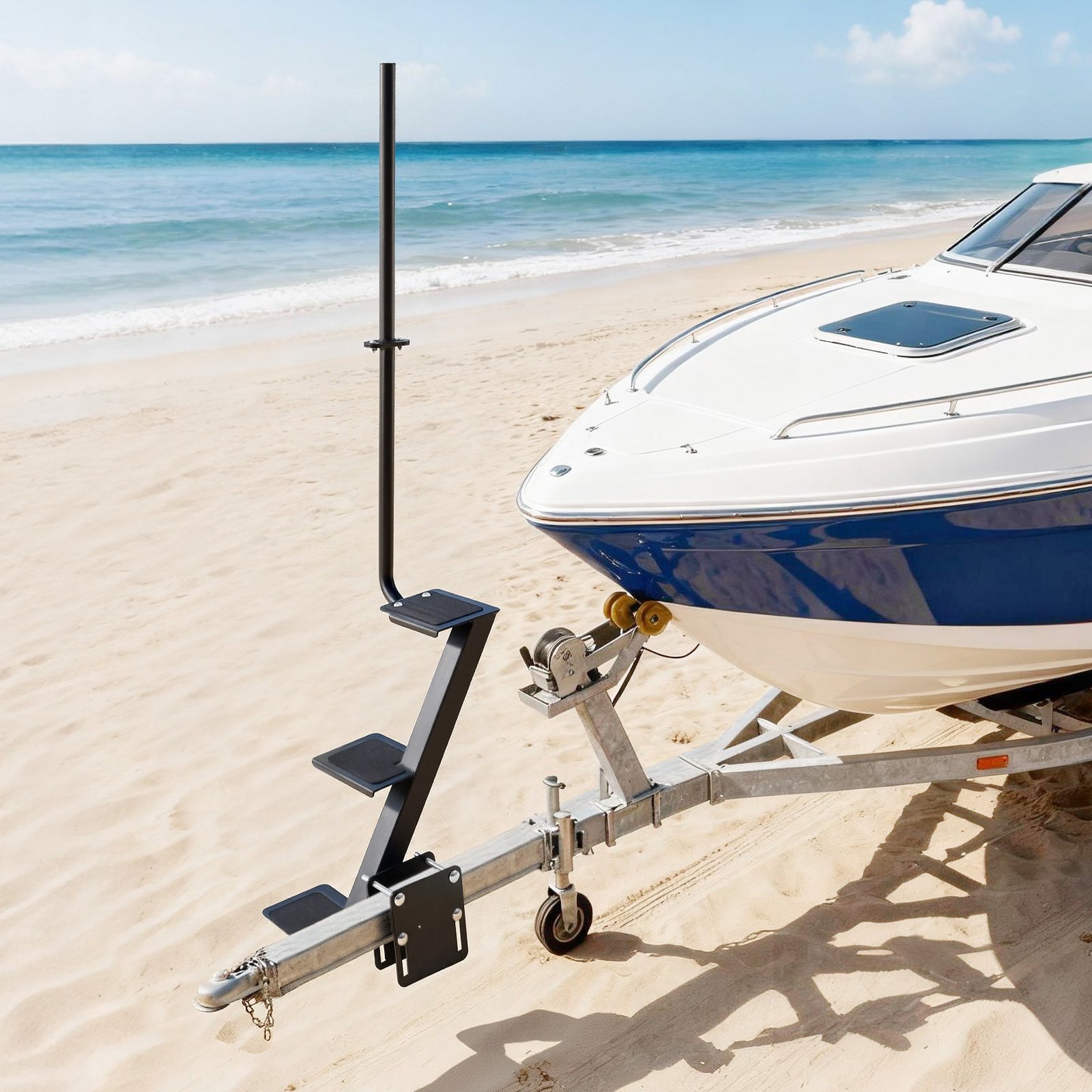 VEVOR Boat Trailer Steps, 3-Step, Heavy-Duty Boat Trailer Steps with Handle, Non-Slip Surface, 3 Mounting Angle Options, Steel Ladder for 76.2 x 76.2/76.2 x 127/101.6 x 101.6 mm Frame, Side Mounting