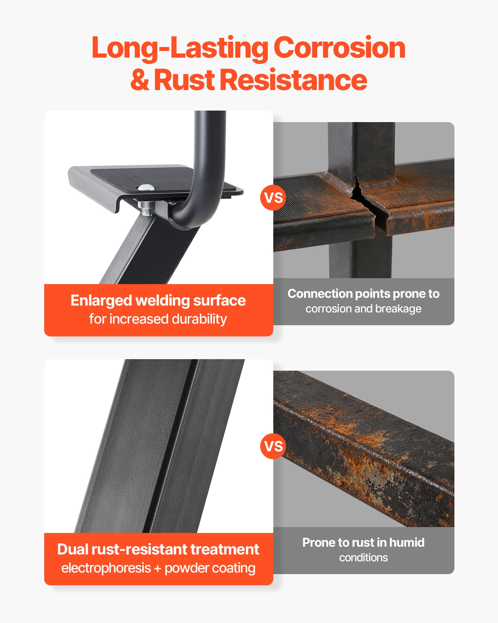 VEVOR Boat Trailer Steps, 3-Step, Heavy-Duty Boat Trailer Steps with Handle, Non-Slip Surface, 3 Mounting Angle Options, Steel Ladder for 76.2 x 76.2/76.2 x 127/101.6 x 101.6 mm Frame, Bottom Mounting