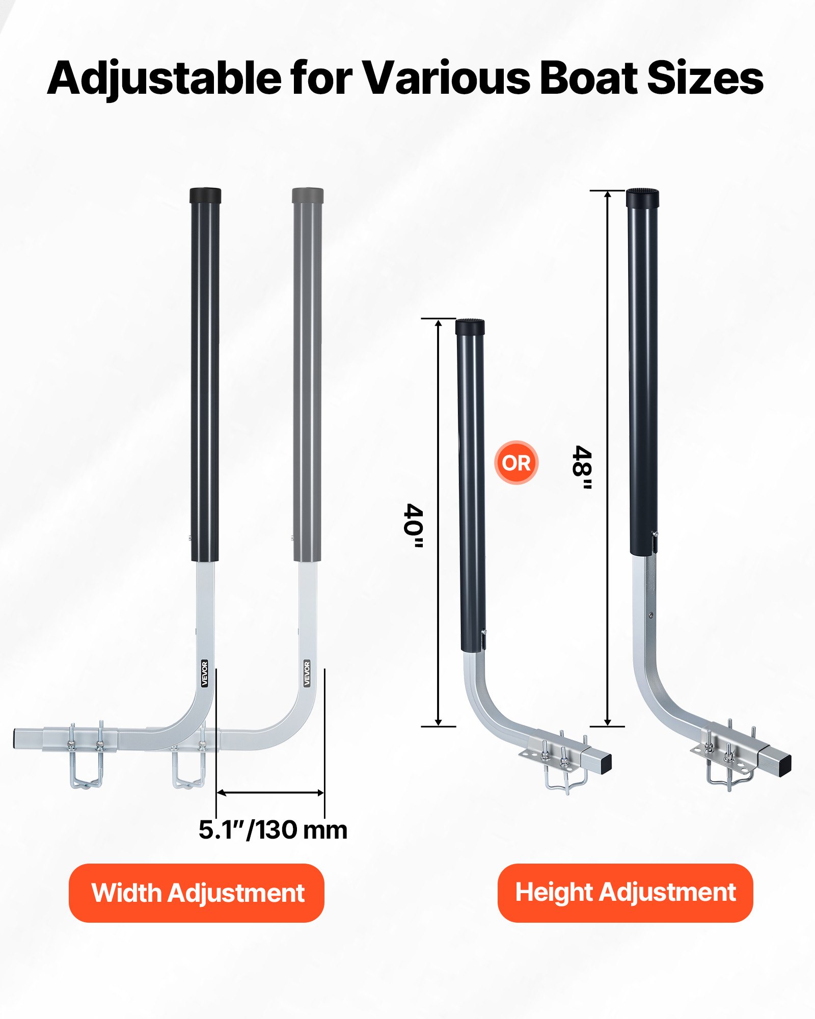 VEVOR Bootsanhängerführungen 1016 mm / 1219 mm Höhe, 0-13 cm Einstellbare Bereite, Anhängerführung aus Hochfestem Stahl mit PVC-Rohren, Passend für Skiboote Fischerboote Kleine Segelboote