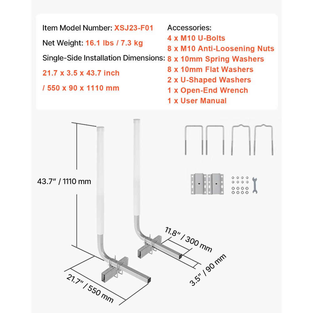 VEVOR L-Form 1,1 m Anhängerpfahl Bootsanhänger Anleitung Kurbelstütze Bootsführung, 30 cm Einstellbare Breite Boat Trailer Guide-on, Ersatzteile und Zubehör für Skiboot Fischerboot Segelbootanhänger