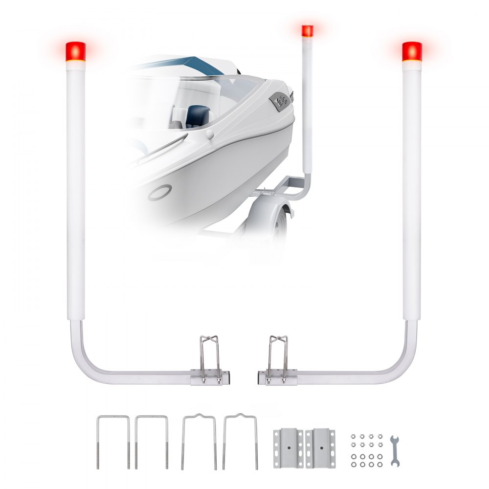 VEVOR 1,57 m Anhängerpfahl Bootsanhänger Kurbelstütze Bootsführung mit LED-Licht, 30 cm Einstellbar Boat Trailer Guide-on, Ersatzteile und Zubehör für Skiboot Fischerboot Segelbootanhänger