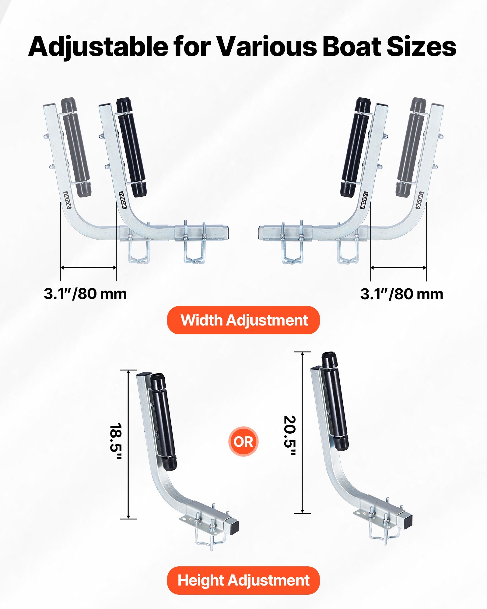 VEVOR Bootsanhängerführung 47 cm / 52 cm (Installationshöhe) mit Rollenführung, 0-8 cm Einstellbare Anhängerführung aus Verstärktem Hochbelastbarem Stahl, für Boote (V-Rumpf/Klein/Mittelgroß)