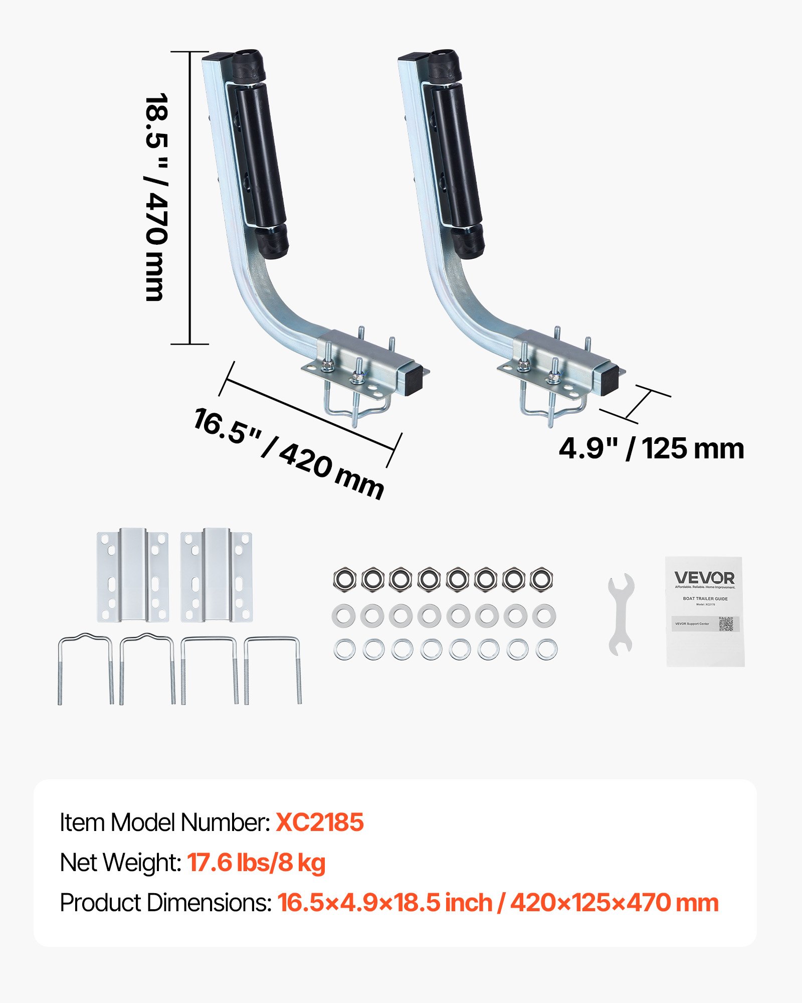 VEVOR Bootsanhängerführung 47 cm / 52 cm (Installationshöhe) mit Rollenführung, 0-8 cm Einstellbare Anhängerführung aus Verstärktem Hochbelastbarem Stahl, für Boote (V-Rumpf/Klein/Mittelgroß)