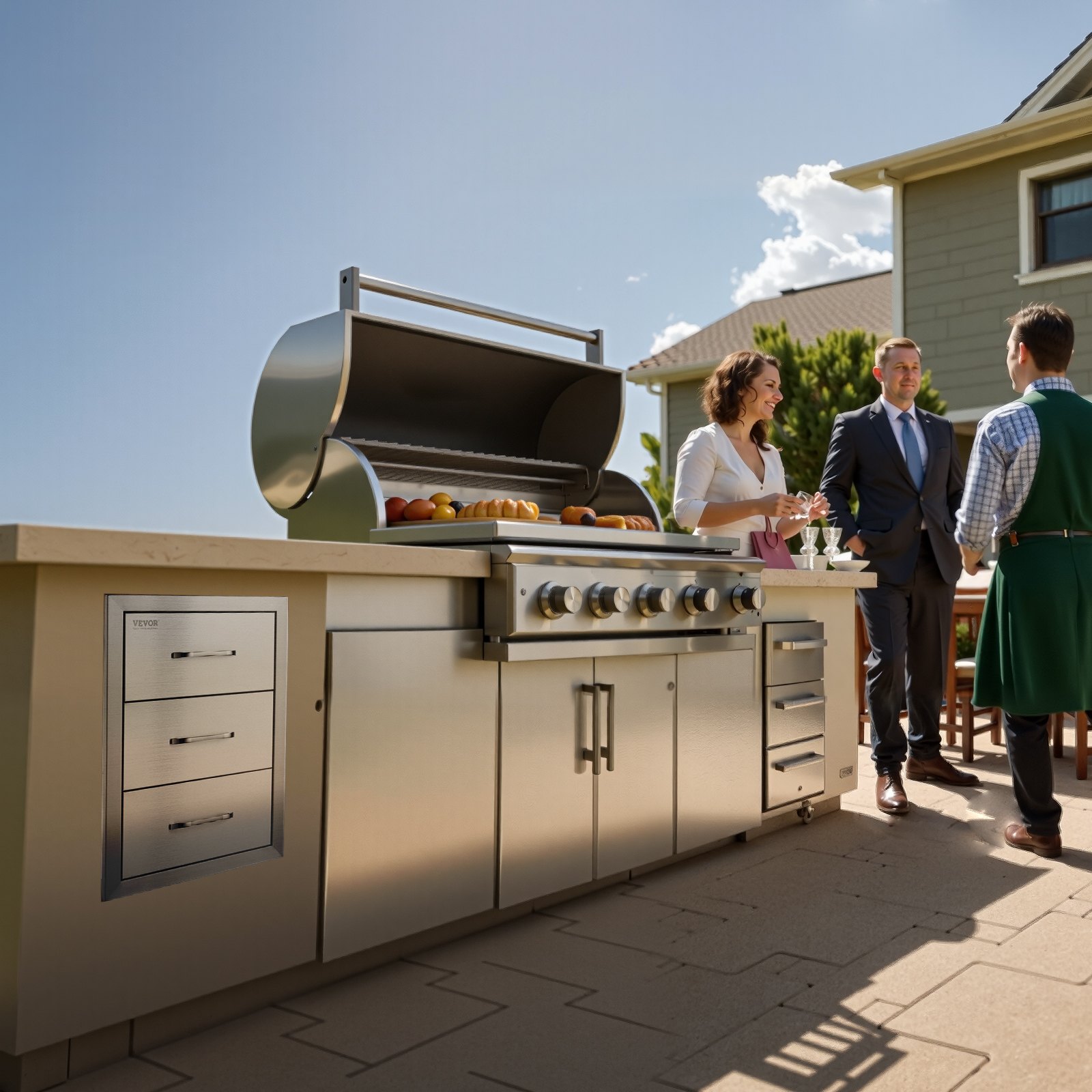 VEVOR Outdoor-Küchenschubladen flächenbündig montierte Grillschubladen mit dreifachem Zugriff und Edelstahlgriff, Grillinselschubladen für Außenküchen oder Grillinsel-Terrasse 400 x 450 x 450 mm