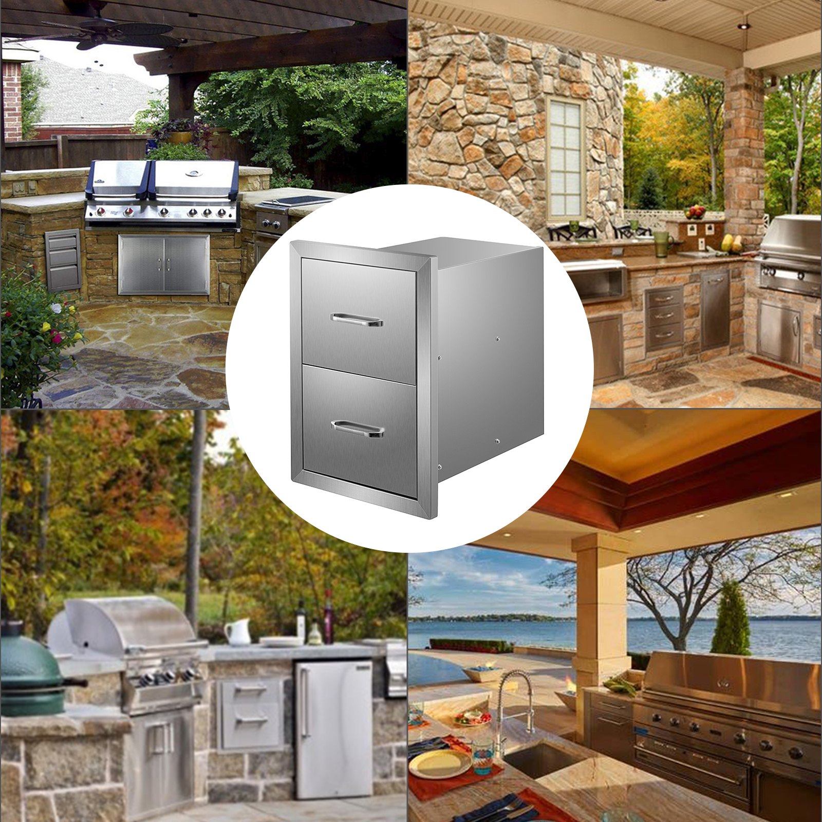 Vevor Grillschrank Edelstahl Bbq Doppelschubladen 385x565x520 Mm Außenküche