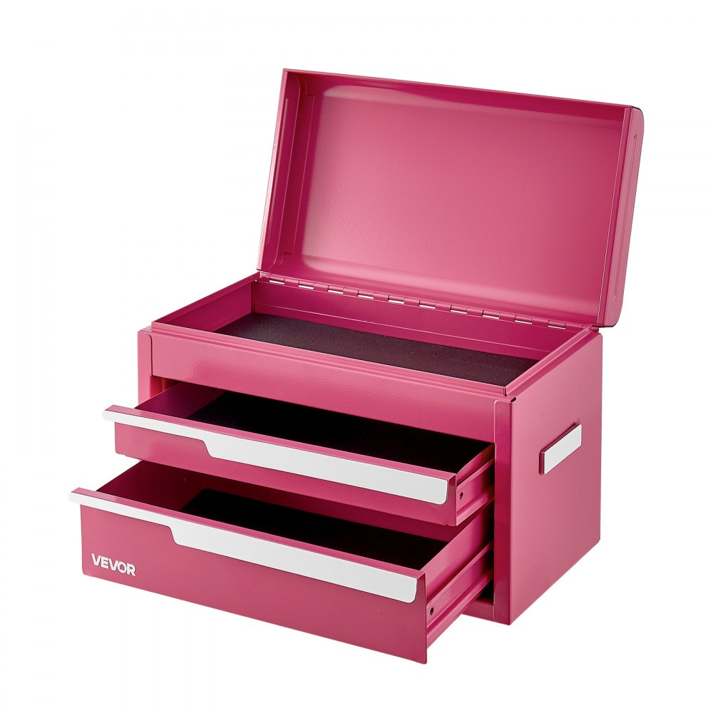 VEVOR Werkzeugkasten mit 2 Schubladen Tragbarer Stahl-Werkzeugkoffer Rosa, Stapelbare Werkzeugbox für Werkstatt Garage Büro & Zuhause, 280x150x180mm, mit Oberem Ablagefach Schutzeinlagen & Magneten