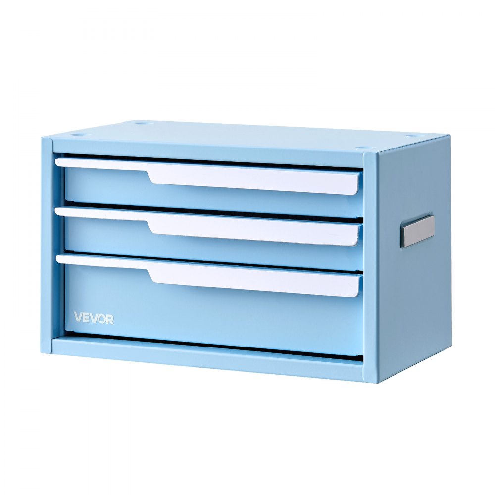 VEVOR Werkzeugkasten mit 3 Schubladen Tragbarer Metall-Werkzeugkoffer Blau, Stapelbare Werkzeugkiste für Werkstatt Garage Büro & Zuhause, Stahlrahmen, 280x150x166mm, mit PVC-Schutzeinlagen & Magneten