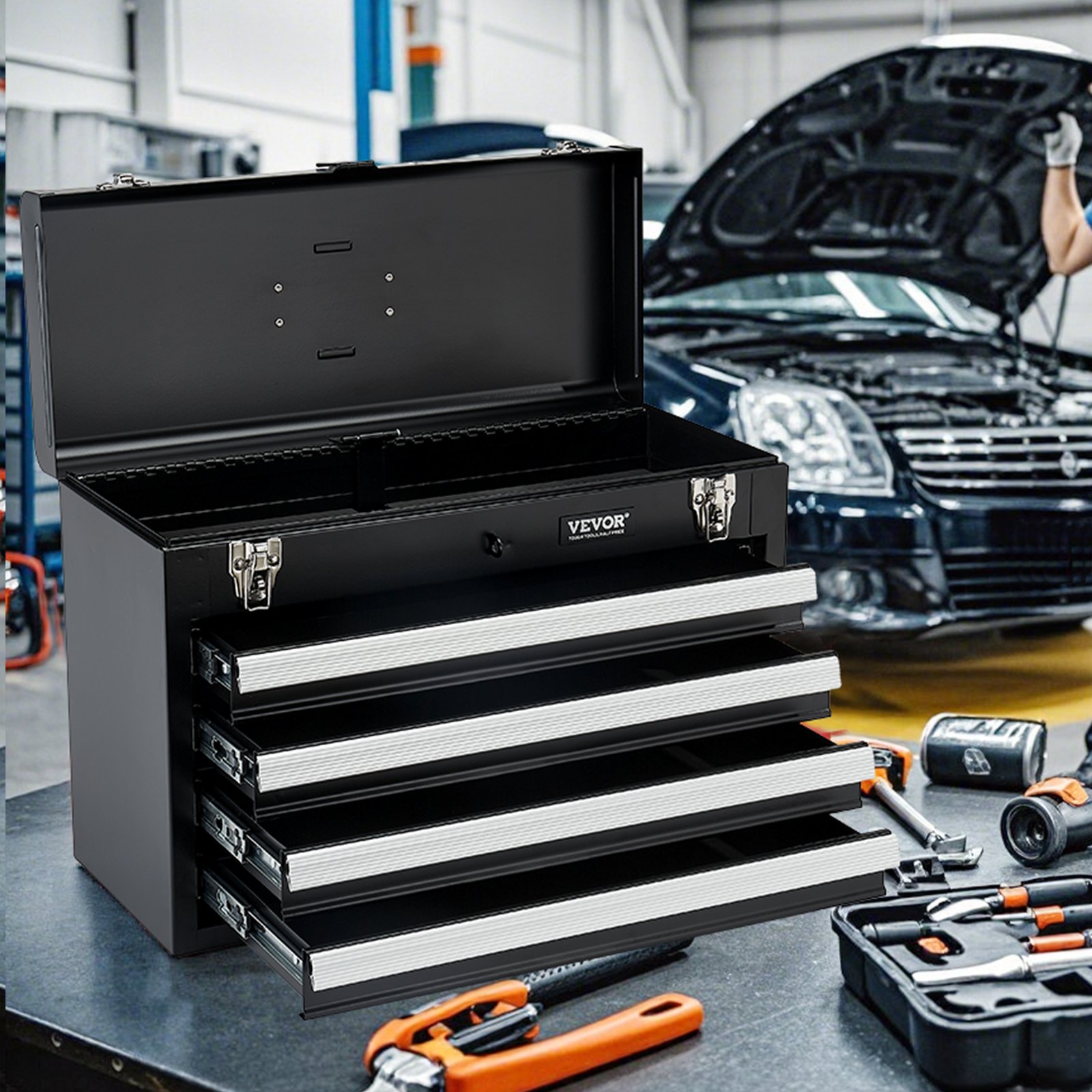 VEVOR Tool Box 520x218x361 mm, Tool Chest with 4 Drawers, Tool Case with EVA Inserts, Drawer Lock with Ball Bearings & Powder Coating, Multifunctional Tool Organizer