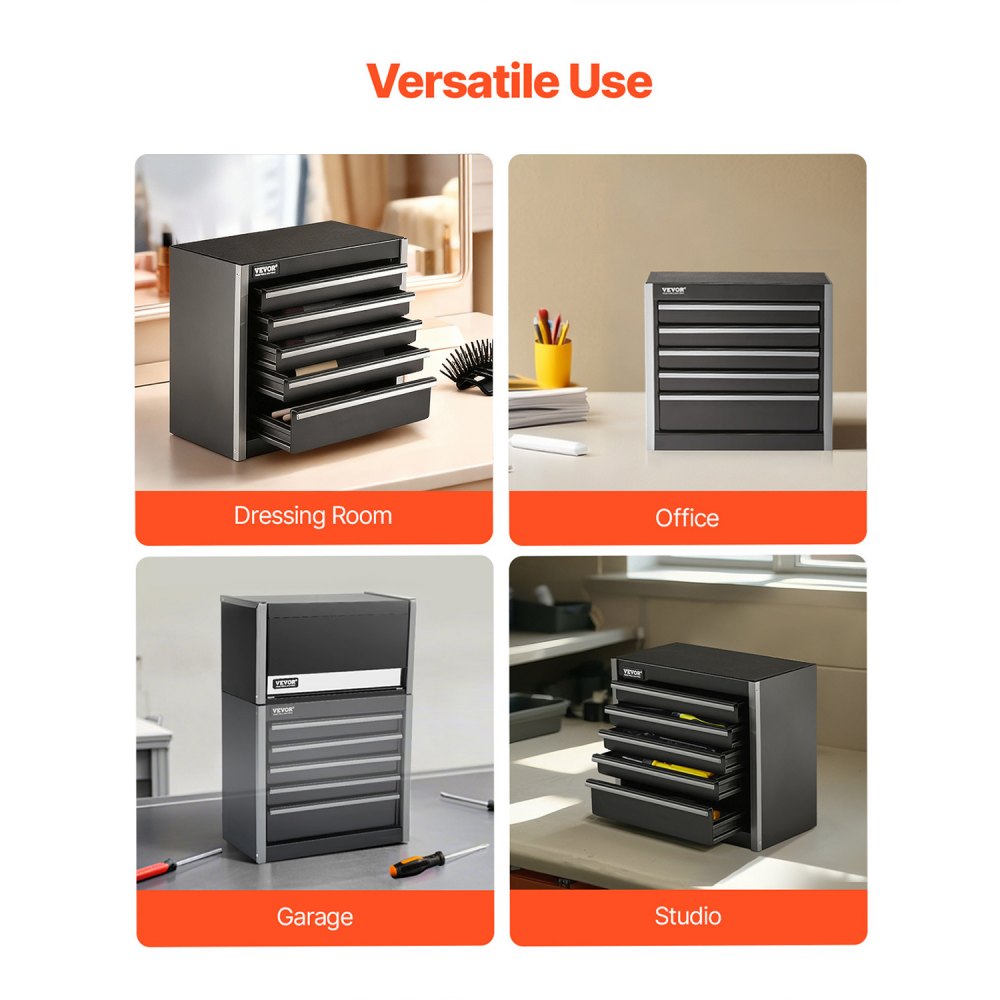 VEVOR Werkzeugkiste 218x118x205 mm, Werkzeugkasten aus Metall mit 5 Schubladen, Werkzeugkoffer mit EVA-Einlagen und PP-Fußpolstern, robuster Stahl mit Kugellageröffnung und Pulverbeschichtung, schwarz