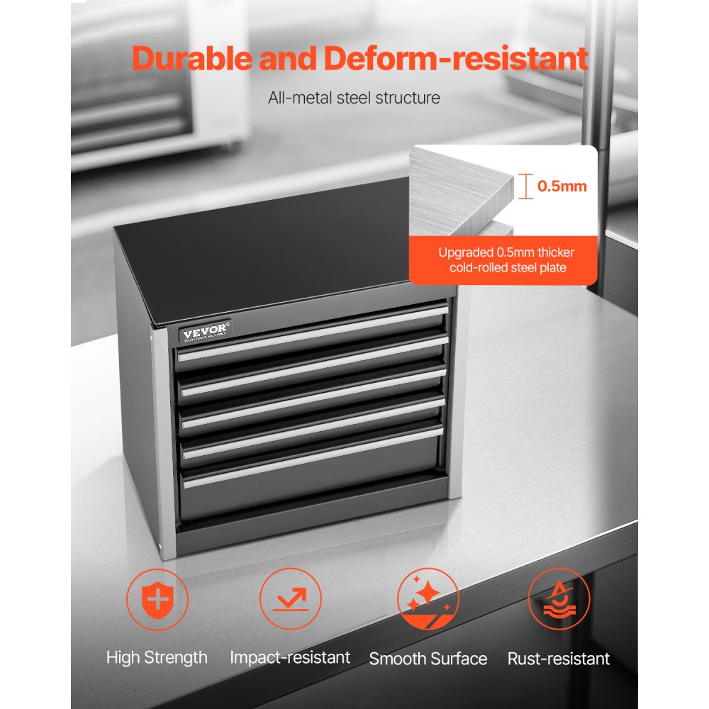 VEVOR Werkzeugkiste 218x118x205 mm, Werkzeugkasten aus Metall mit 5 Schubladen, Werkzeugkoffer mit EVA-Einlagen und PP-Fußpolstern, robuster Stahl mit Kugellageröffnung und Pulverbeschichtung, schwarz