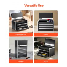 VEVOR Werkzeugkasten 218,4x118x120 mm, Werkzeugkiste mit 3 Schubladen, Werkzeugkoffer mit EVA-Einlagen und PP-Fußpolstern, robuster Stahl mit Kugellageröffnung und Pulverbeschichtung, schwarz