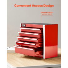 VEVOR Werkzeugkiste 218 x 118 x 205 mm, Werkzeugkasten aus Metall mit 5 Schubladen, Werkzeugkoffer mit EVA-Einlagen und PP-Fußpolstern, robuster Stahl mit Kugellageröffnung und Pulverbeschichtung, rot