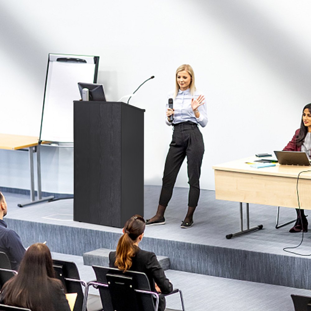 VEVOR Stehpult Rednerpult 600 x 360 x 1200 mm, Podium-Ständer mit Breiter Lesefläche und Aufbewahrungsregal, Stehschreibtisch für Kirche, Büro, Schule, Schwarzes Podium 30 kg Tragfähigkeit Schwarz