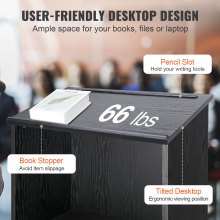 VEVOR Stehpult Rednerpult 600 x 360 x 1200 mm, Podium-Ständer mit Breiter Lesefläche und Aufbewahrungsregal, Stehschreibtisch für Kirche, Büro, Schule, Schwarzes Podium 30 kg Tragfähigkeit Schwarz