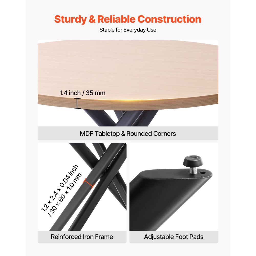 VEVOR Esszimmergruppe Esstisch (rund) mit 4 Stühlen Essgruppe mit 4 gepolsterten orangefarbenen Stühlen (149,7 kg belastbar), wasserfester Küchentisch in Holzoptik für Esszimmer kleine Räume